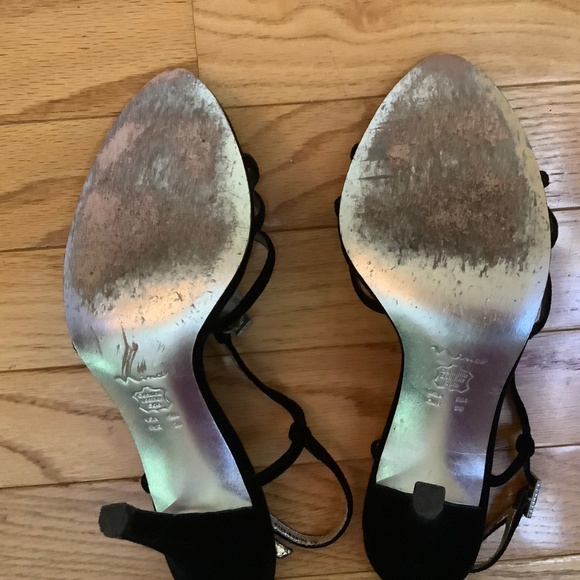 Nina Marmar Black Velvet Rhinestone High Heel Sandals SZ 39 - Picture 13 of 16